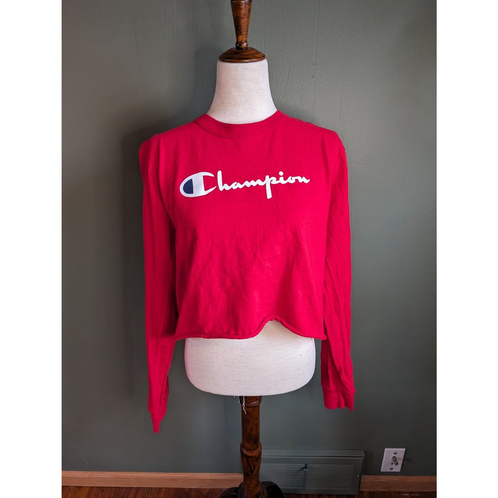 L Champion Red Crop Long Sleeve Shirt